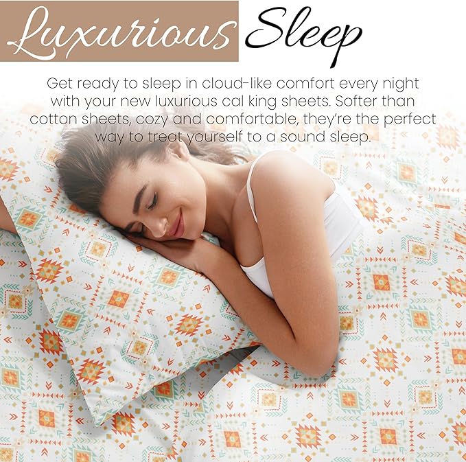 Linen Market 4 Piece California King Bedding Sheet Set (Aztec Coral) - Sleep Better Than Ever with These Ultra-Soft Cooling Bed Sheets for Your California King Size Bed - Deep Pocket Fits 16" Mattress