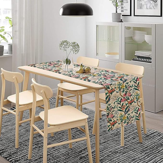 William Morris Vintage Floral Table Runner, Birds Butterflies and Bees Botanical Flower Original Design Print Table Runner for Home Party Dining Room Kitchen Decor 13x120 Inch