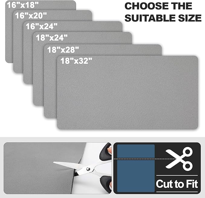 Dish Drying Mat for Kitchen Counter | Coffee Bar Mat for Countertops | Heat Resistant Drainer Mat with Non-slip Rubber Backed | Hide Stain Kitchen Absorbent Draining Mat | Grey 16"x20"