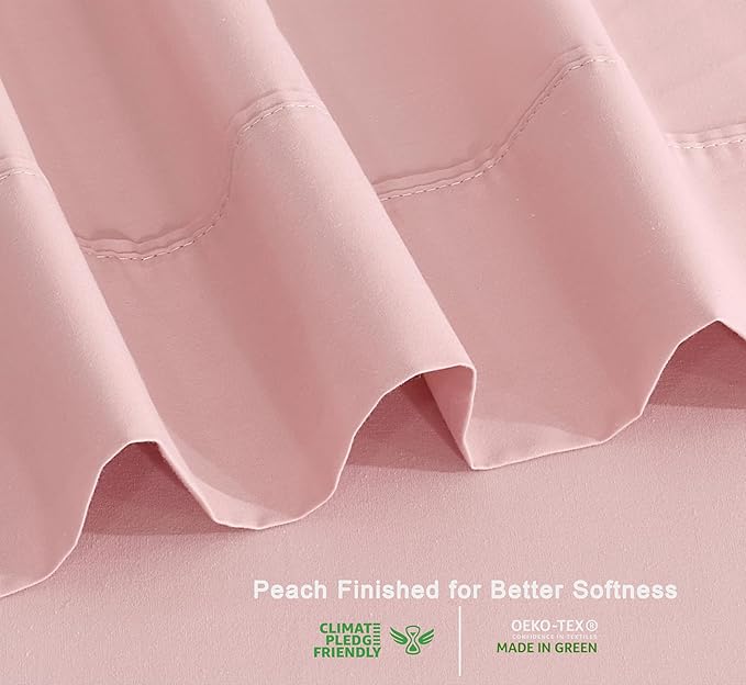RUVANTI 100% Organic Cotton Sheets King Size, Percale Weave, GOTS Certified, 4-Piece Set, Deep Pocket 15", Crisp & Breathable, Soft Durable Bedding, Sábanas Algodón Orgánico – Peach Skin