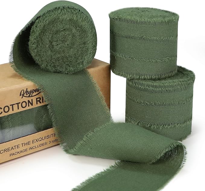 Hunter Green Ribbon 1-1/2 x 15 Yards Handmade Cotton Frayed Fringe Fabric Ribbons for Crafts Flower Bouquets Wedding Christmas Tree Home DIY Decor