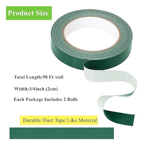 Green Flower Arrangement Tape 2 Pack 3/4" Flower Stem Wrap Adhesive Tape Wedding Bouquet Stem Wrapping Tape for Binding Flowers and Floral Crafts (2PCS, 3/4”x98FT/Roll)