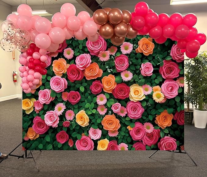 Flowers Backdrop for Photography Colorful Rose Floral Green Leaf Wall Backdrop for Valentine's Day Wedding Bridal Shower Birthday Party Decoration Supplies (82x59 inch (7x5FT))