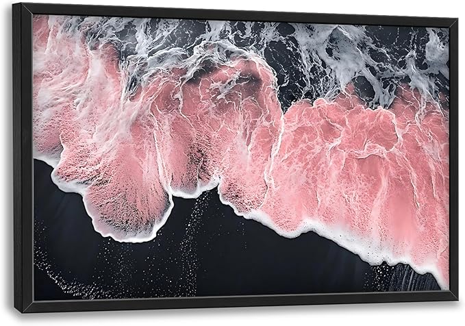 Pink Beach Large Wall Art Framed Black and White Wall Decor for Living Room, Beach Pictures Oversized Canvas Print Painting Modern Extra Large Framed Artwork for Bedroom Office Home Decor 36"x24"
