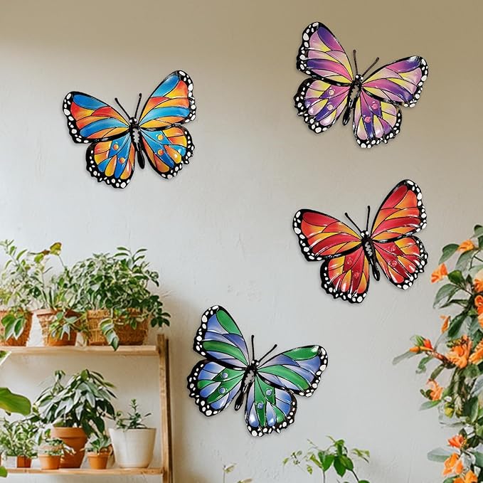 HONGLAND Metal Butterfly Wall Decor -Outdoor Fence Wall Art Decor, Hanging Decoration for Indoor Outdoor Garden Yard Living Room Bedroom Patio Balcony, Gift for Mom Dad Friends