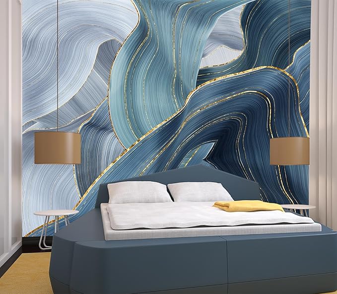 Eierme-Gilding Marble Blue Wall Mural Wallpaper for Bedroom Peel and Stick 90" x 67"