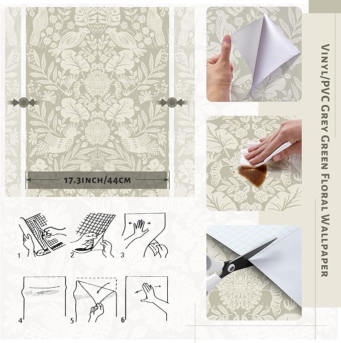Boho Wallpaper Peel and Stick Wallpaper Vintage Leaf Contact Paper Self Adhesive Wall Paper Removable 17.3" X 393"Beige Art Decoration Floral Wallpapers for Bedroom Home Kitchen Cabinets Vinyl