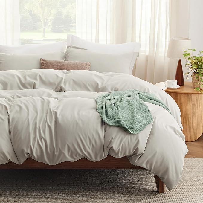 Bedsure Duvet Cover King Size with Fitted Sheet - 4 Pieces Prewashed Cotton-Like Extra Soft Bedding Set, Includes 1 Duvet Cover 104x90 Inches with Zipper Closure, 2 Pillow Shams, 1 Fitted Sheet, Linen