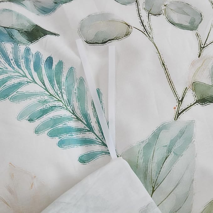100% Cotton Duvet Cover King Size – Eucalyptus Botanical Print Green Floral Duvet Cover Set, 3-Piece Soft Breathable Natural Premium Cotton Bedding Set for All Seasons