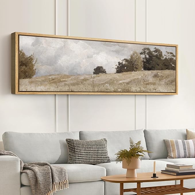 SIGNFORD Large Framed Canvas Print Wall Art Rustic Countryside Landscape Illustrations Modern Art Relax/Calm Warm for Living Room, Bedroom, Office - 60"x20"