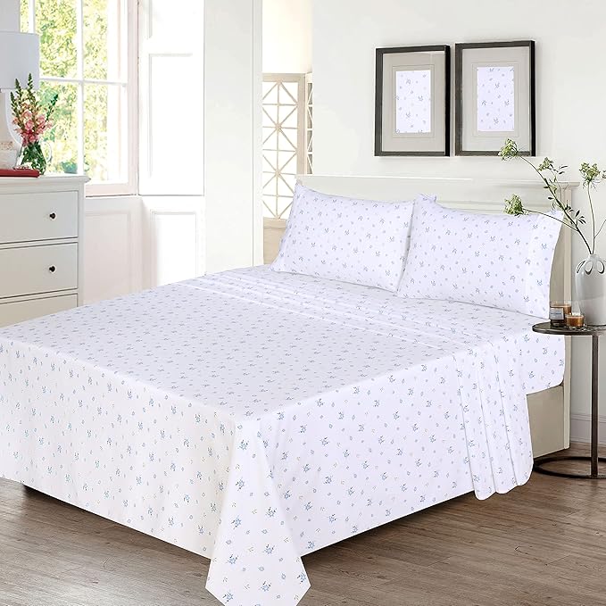 RUVANTI 100% Cotton Full Size Bed Sheets, 4 Pieces, Soft & Breathable Percale Weave Bedding, Deep Pocket 16", Hotel Standard, Crisp Cool Feel, Durable, Perfect Sheet Set Floral, Phulkari