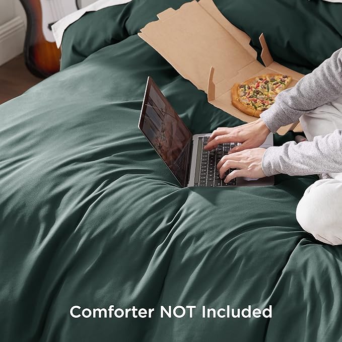 Bedsure Duvet Cover King Size - Soft Double Brushed Bedding Set for Kids & Adults, Zipper Closure, 3 Pieces, Includes 1 Duvet Cover (104"x90") & 2 Pillow Shams, NO Comforter, Forest Green