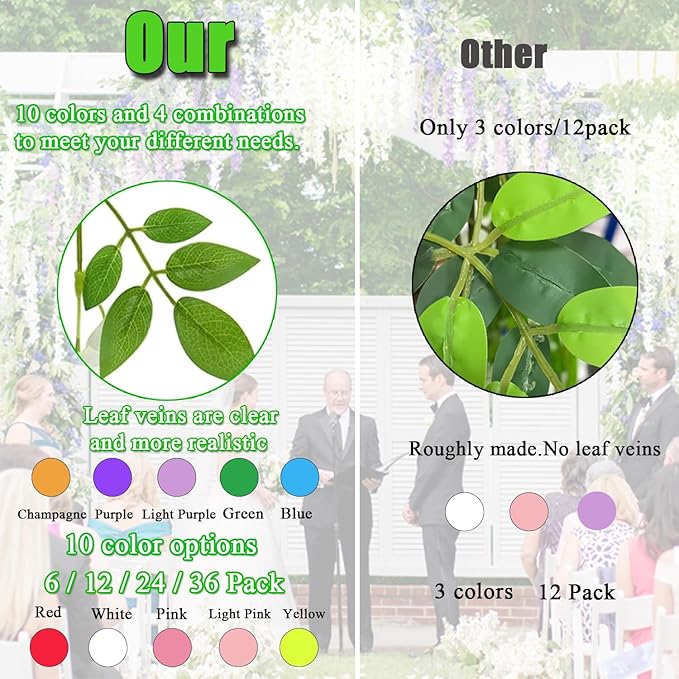 Artificial Wisteria Hanging Flowers Fake Wisteria Flower Garland Silk Vines Rattan Decor for Home Wedding Arch Wall Garden Greenery Bedroom Outdoor Office Party Decoration(24, Green)