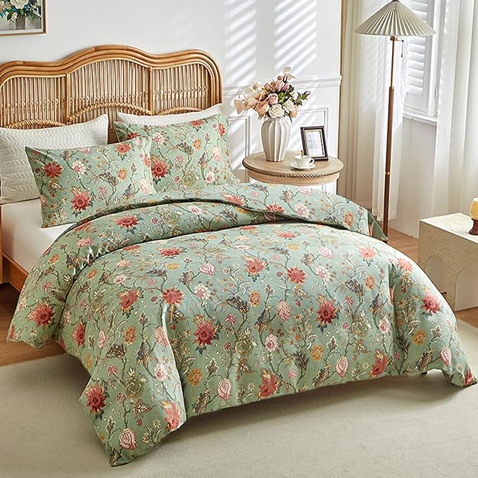 HighBuy Green Comforter Set Twin XL Size Ultra Fluffy Botanical Floral Bedding Comforter Set Soft Green Bedding Set for College Teen All Season Hotel Luxury Bedding with Corner Tabs