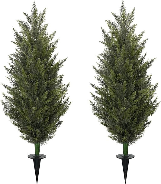 3.6FT Fake Topiary Trees Artificial Outdoor 2 Pcs Faux Cedar Tree UV Resistant Shrubs for Outdoor Patio, Porch, Garden Indoor Planters Home Decoration