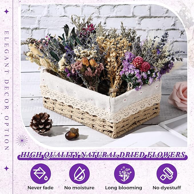 Layhit 12 Pack Boho Dried Flower Bouquet Mini Wedding Handmade Dry Flowers Decor for Vase Crafts DIY Photo Boutonniere for Men Floral Plant for Bridesmaid Gift Birthday Decor(Romantic)