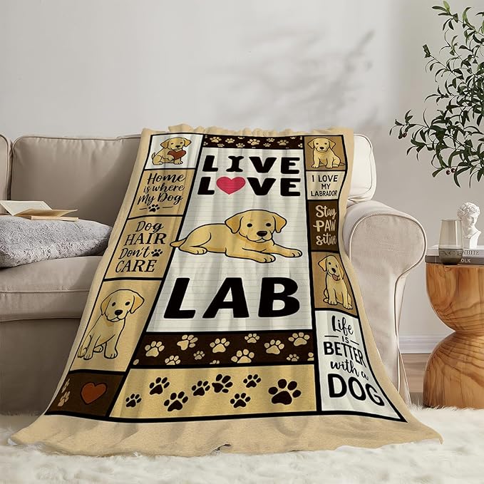 Labrador Retriever Blanket Cute Dog Throw Blanket Love Lab Puppy Soft Cozy Fleece Fuzzy Stuffed Plush Flannel Animal Gifts for Girls Women Boys Kids Adults 50"X60"