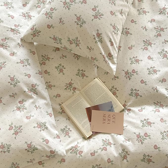 AOJIM Aesthetic Floral Pattern Duvet Cover Set for Kids and Adults, 100% Cotton Skin-Friendly Comforter Cover Set 3pcs, 1 Super Soft Quilt Cover King Size and 2 Matching Pillowcases for Room Decor