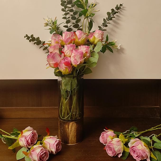 Artificial Roses 10 Pcs - Lifelike Single Stem Fake Roses with Natural Petal Texture,Fade-Resistant Silk Flowers for Wedding Decor,Home Vase Arrangements,Party Centerpieces(10, Pale Purple)
