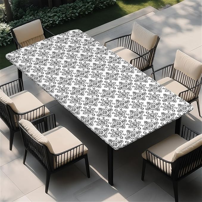Rectangle Table Cloth Cover Waterproof Elastic Fitted Polyester Fitted Tablecloths for 4 Foot Tables for Indoor,Picnic, Camping, Outdoor （48" x 24"，Geometric ）