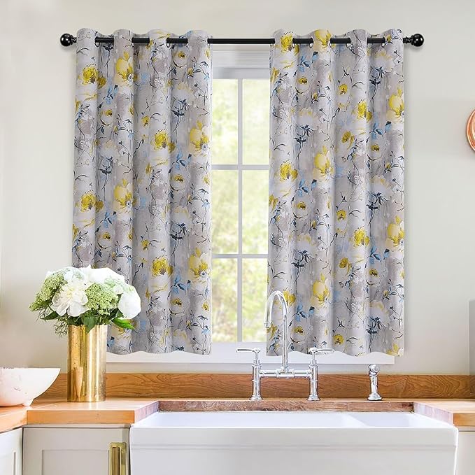 MYSKY HOME Floral Curtains 54 Inch Length for Living Room Bedroom, Bathroom Thermal Insulated Room Darkening Curtain Grommet Vintage Floral Curtains Decorative Curtains,2 Panels