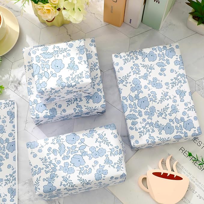 JarThenaAMCS Wildflower Wrapping Paper -Mini Roll- 17 Inch x 32.8Ft Watercolor Floral Butterfly Gift Wrap Paper Spring Art Paper for Wedding Bridal Baby Shower DIY Craft