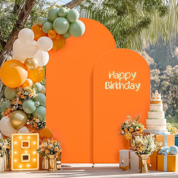 Orange Arch Backdrop Covers - 7.2FT, 6FT Spandex Fitted Wedding Arch Stand Covers Round Top Chiara Stretchy Arch Backdrop Cover for Thanksgiving Wedding Birthday Party Decoration