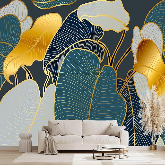 WXHFM - golden leaf wall murals Peel and Stick modern Wallpaper for Bedroom Living Room - 108"x157"
