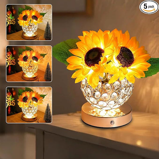 Sunflower Flower Lamp for Women Gifts, 3 Color Dimmable Night Light, Rechargeable Cordless Touch Table Lamp for Womens Mom Wife Friends Girlfriend Her Gifts, Perfect for Bedroom Bar Coffee Shop