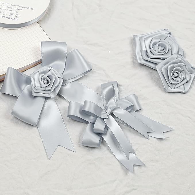 Silver Gray Satin Ribbon, Double Faced 2 Inch X 25 Yards Silver Gray Ribbon, Premium Satin Ribbon for Gift Wrapping, Crafts, Hair Bow Making, Sewing, Flower Bouquet, Wedding Party Decor