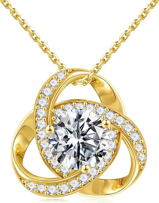 MOOSEA Love Knot Moissanite Necklace for Women, 1-3 ct D Color VVS1 Clarity 925 Sterling Silver Moissanite Pendant Necklace Anniversary Birthday Christmas Gifts for Women Wife Mom Girlfriend