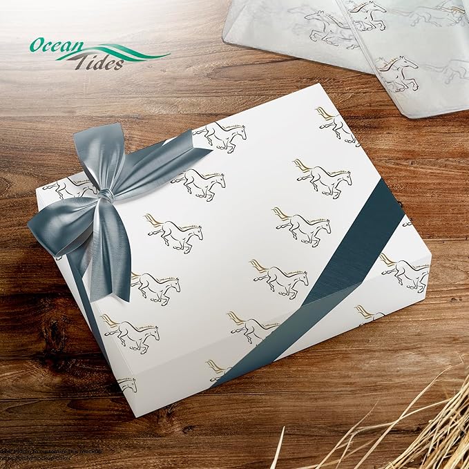 Ocean Tides 60 Sheets (30 x 20 Inches) Christmas Wrapping Paper – Gift Wrapping Tissue Paper Bulk for Crafts, Birthdays, & Holidays – Colored Tissue Papers for Gift Bags & Decorations, Horse