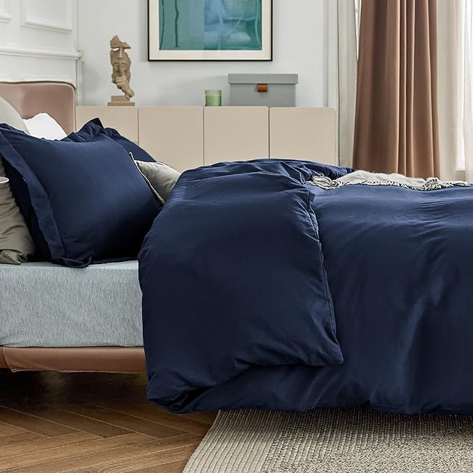 Bedsure Duvet Cover Full Size - Soft Double Brushed Bedding Set for Kids & Adults, Zipper Closure, 3 Pieces, Includes 1 Duvet Cover (80"x90") & 2 Pillow Shams, NO Comforter, Navy Blue