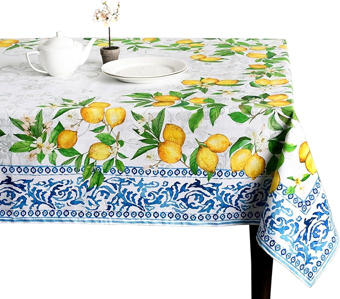 Maison d' Hermine Table Cloth Square Table 100% Cotton 54 x 54 Inches Tablecloth Reusable Decorative Everyday Use for Dining Room, Farmhouse, Home, Party, Festive & Wedding Spring Summer - Cedrat