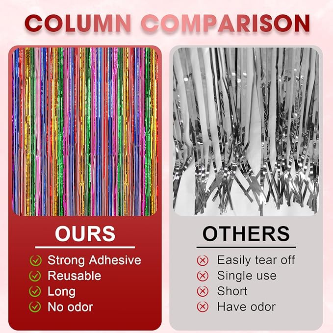 3 Pack 3.3x8.2 Feet Rainbow Foil Fringe Backdrop Curtains, Tinsel Streamers Birthday Party Decorations, Fringe Backdrop for Graduation, Baby Shower, Gender Reveal, Disco Party