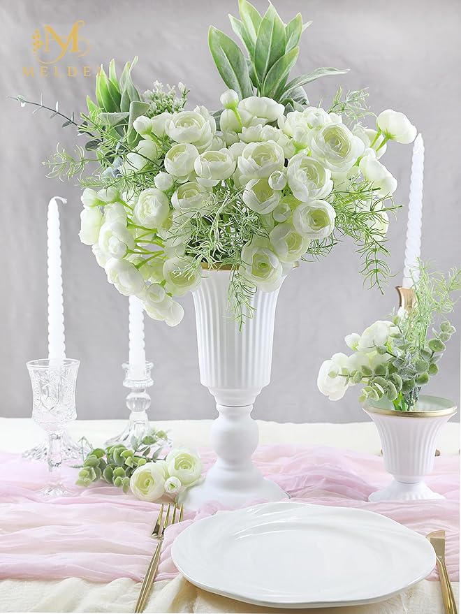Meldel 32Pcs Ranunculus Artificial Flower, Faux Silk Mini Ivory White Ranunculus Flowers for DIY Bouquet, Bulk Fake Peony Wedding Filler Flowers for Centerpieces Arrangements Bridal Shower Decorations