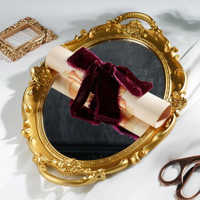 Burgundy Velvet Ribbon 1.5 Inch Maroon Frayed Silk Velvet Ribbon Burgundy Christmas Velvet for Gift, Raw Edge Boho Stylel for Wedding Invitation Bridal Bouquet -3yards