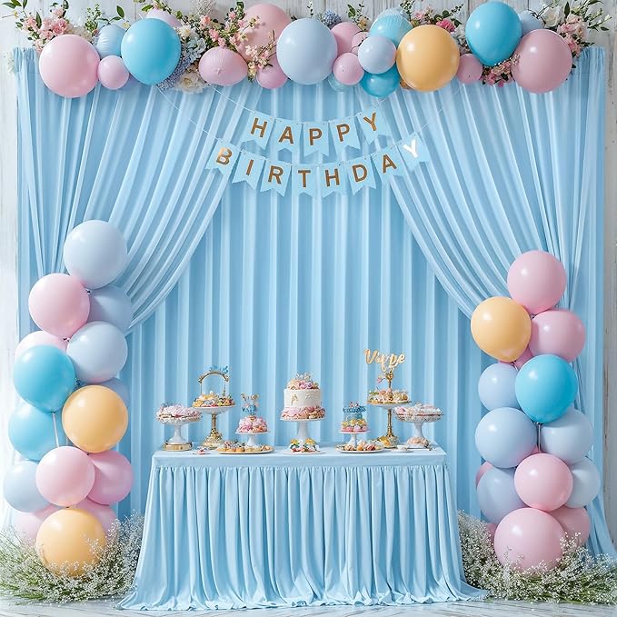 Blue Backdrop Curtains 2 Panels - Wrinkle-Free Light Blue Curtains Polyester Photography Drapes Photo Background for Baby Shower Birthday Party Decorations- 8 X10FT (Blue)