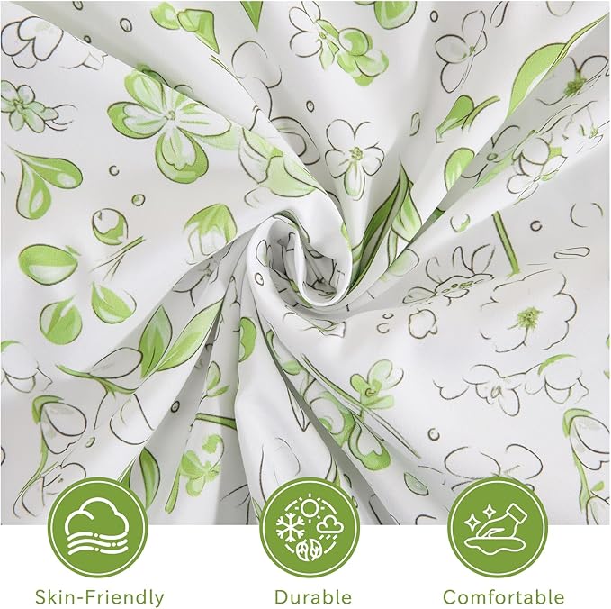 Bedlifes Queen Size Extra Deep Pocket Sheet Sets - Fits Mattresses Up to 18-24" Thick, 4-Piece Microfiber Set with 1800 Thread Count, Soft, Smooth, Breathable, Featuring Cute Printed Green Floral