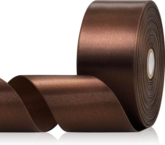 Brown Ribbon 2 Inch, 60 Yards Brown Satin Ribbon for Gift Wrapping, Crafts, Birthday Party, Flower Bouquet, Wedding, Easter, Christmas