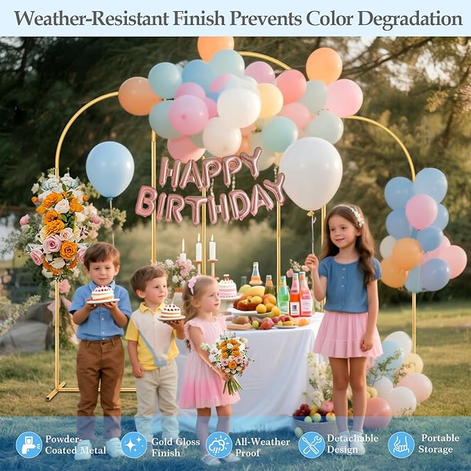 Wedding Arch Backdrop Stand, 6FT, 5FT, 4FT Set of 3 Metal Gold Balloon Arch kit Stand for Ceremony Baby Shower Birthday Bridal Party Event Background Decoration, Garden Climbing Plant Fram