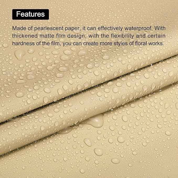 MECCANIXITY Pearlescent Film Flower Wrapping Paper 22.8x22.8 Inch Waterproof for DIY Crafts, Gift/Gift Box Packaging Beige Pack of 20