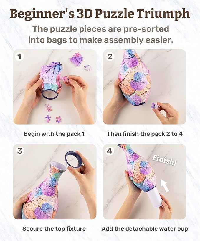 Pintoo 3D Puzzle Vase Unique Flower Vase Made by 160 Curved Plastic Puzzle Pieces House Warming Gift for Flower Arrangements and Home Decoration - [S1035] (Translucent, Flowers and Birds)