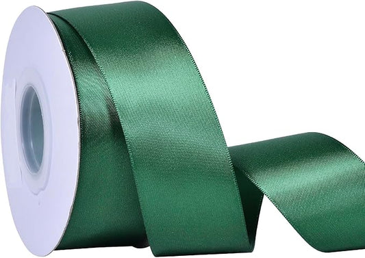 YAMA Forest Green Double Faced Satin Ribbon, 1 1/2 Inch 25 Yards, Great for Crafts Bows Flower Bouquet Wedding Home Decor Gift Wrapping