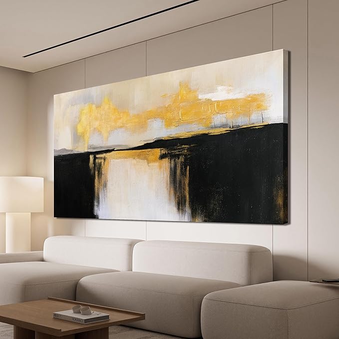 Canvas Wall Art Decor Black and White Wall Art Pictures For Living Room Black and Gold Wall Art Decor Abstract Art Work Modern Abstract Wall Art Prints for Bedroom Office Kitchen Wall Decor 24" x 48"