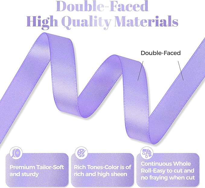 Lilac Satin Ribbon, 1/2 Inch X 50 Yards, Premium Polyester, Wedding & Special Occasions, Purple