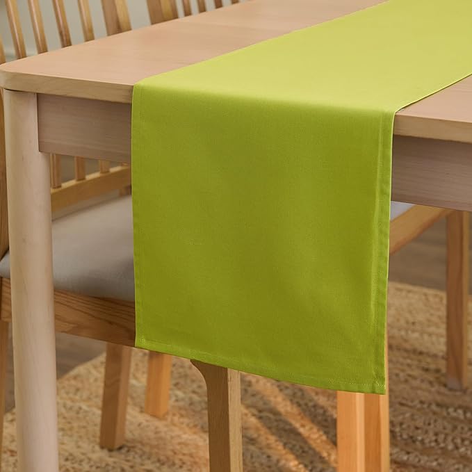 Encasa XO Table Runner 13"x72" Long | Cotton Canvas Fabric | Lime Green Solid Color | Machine Washable & Durable