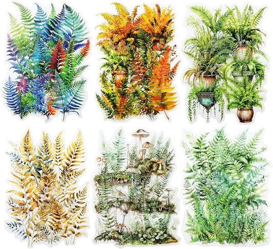 Fern Plant-Themed PET Sticker Set, 120Pcs Botanical Stickers for Scrapbooking, Journaling, Junk Journal Supplies, and DIY Crafts