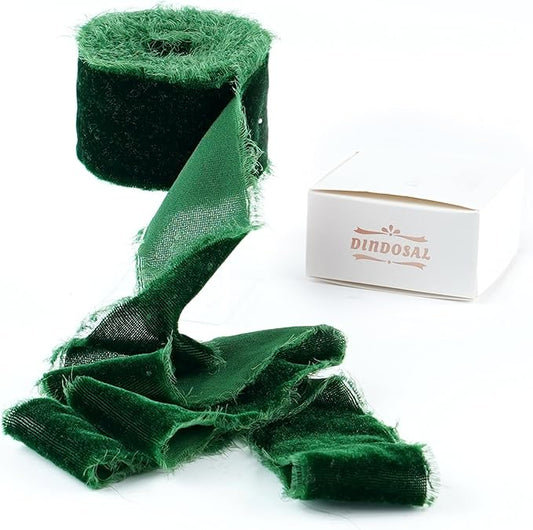 Dark Green Velvet Ribbon for Christmas Tree Decorations Frayed Silk Velvet Ribbon 1.5 Inch for Gift Wrapping, Christmas Tree, Wedding Vow Books -3yards
