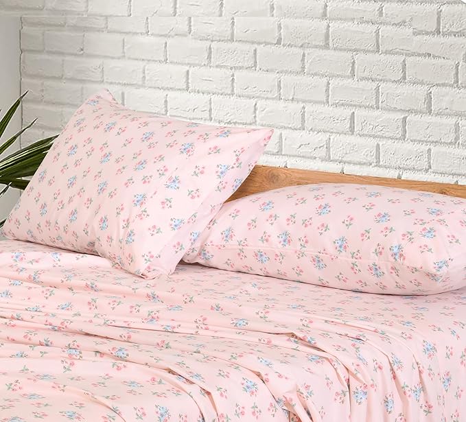 RUVANTI 100% Cotton Twin XL Sheet Sets, 3 Pieces, Soft & Breathable Percale Weave Bedding, Deep Pocket 16", Hotel Standard, Crisp Cool Feel, Durable, Perfect Size Floral Sheets, Spring On
